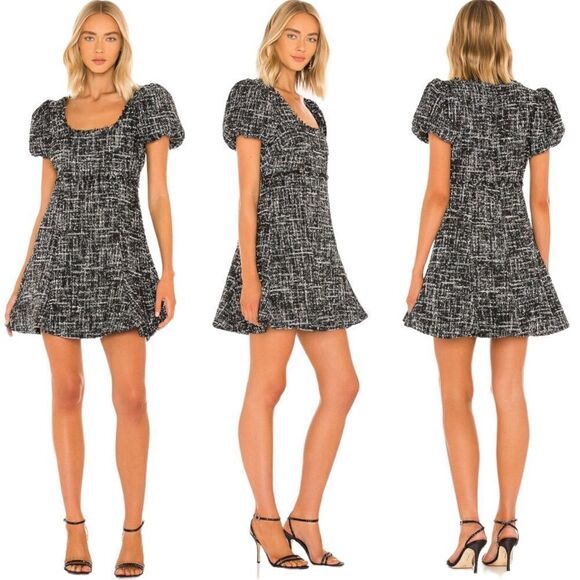 LIKELY Alessandra Dress Boucle Tweed puff sleeve Mini Dress